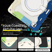 For iPad Pro 13 2024 Armor Portable Rotating Ring Holder Silicone Tablet Case with Pen Slot(Colorful Blue)