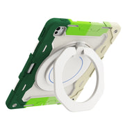 For iPad Pro 13 2024 Armor Portable Rotating Ring Holder Silicone Tablet Case with Pen Slot(Colorful Green)
