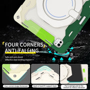 For iPad Pro 13 2024 Armor Portable Rotating Ring Holder Silicone Tablet Case with Pen Slot(Colorful Green)