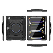 For iPad Pro 13 2024 Armor Portable Rotating Ring Holder Silicone Tablet Case with Pen Slot(Black)