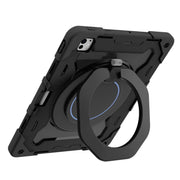 For iPad Pro 13 2024 Armor Portable Rotating Ring Holder Silicone Tablet Case with Pen Slot(Black)
