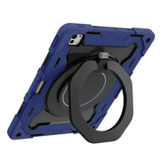 For iPad Pro 13 2024 Armor Portable Rotating Ring Holder Silicone Tablet Case with Pen Slot(Navy Blue)