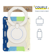 For iPad Air 11 2024 Armor Portable Rotating Ring Holder Silicone Tablet Case with Pen Slot(Colorful Blue)