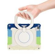 For iPad Air 11 2024 Armor Portable Rotating Ring Holder Silicone Tablet Case with Pen Slot(Colorful Blue)