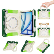 For iPad Air 11 2024 / 2025 Armor Portable Rotating Ring Holder Silicone Tablet Case with Pen Slot(Colorful Green)