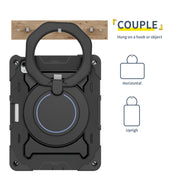 For iPad Air 11 2024 / 2025 Armor Portable Rotating Ring Holder Silicone Tablet Case with Pen Slot(Black)