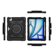 For iPad Air 11 2024 / 2025 Armor Portable Rotating Ring Holder Silicone Tablet Case with Pen Slot(Black)