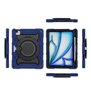 For iPad Air 11 2024 / 2025 Armor Portable Rotating Ring Holder Silicone Tablet Case with Pen Slot(Navy Blue)