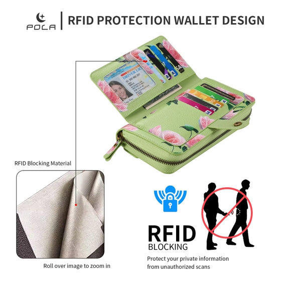 For Samsung Galaxy S24 5G POLA Flower Multi-functional Zipper Wallet Leather Phone Case(Green)