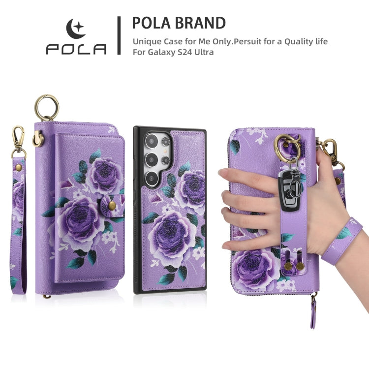 For Samsung Galaxy S24 5G POLA Flower Multi-functional Zipper Wallet Leather Phone Case(Purple)