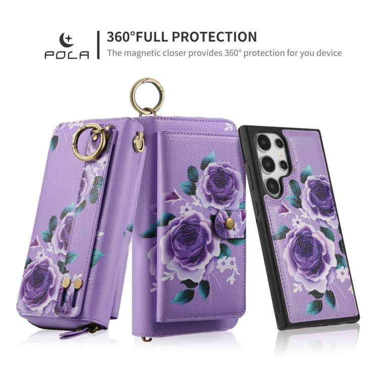 For Samsung Galaxy S24 5G POLA Flower Multi-functional Zipper Wallet Leather Phone Case(Purple)