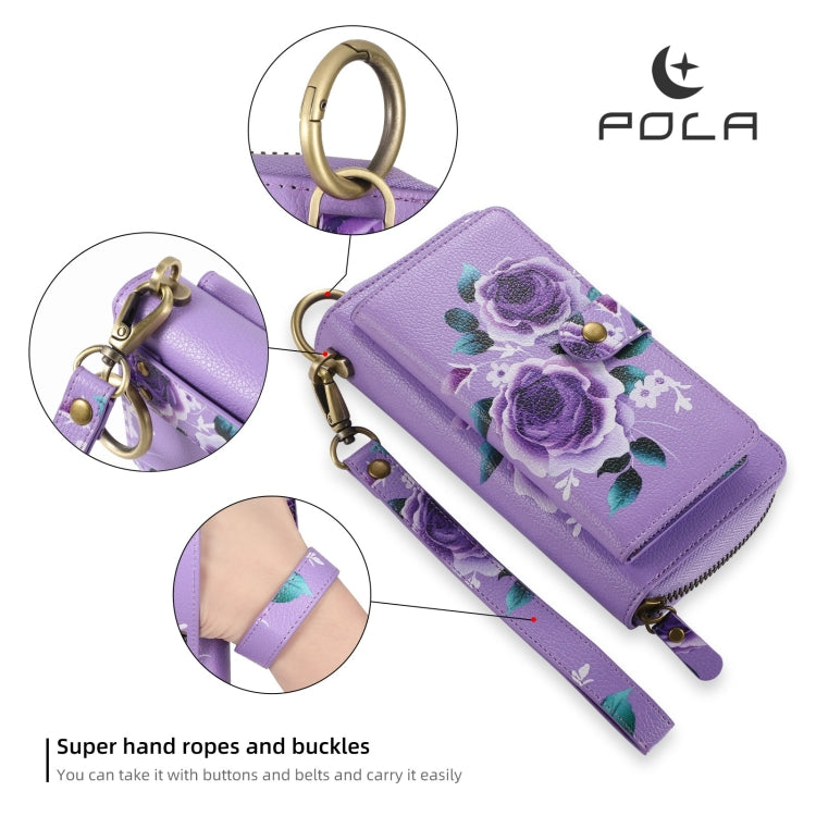 For Samsung Galaxy S24 5G POLA Flower Multi-functional Zipper Wallet Leather Phone Case(Purple)