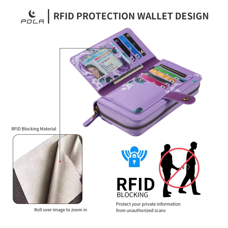 For Samsung Galaxy S24 5G POLA Flower Multi-functional Zipper Wallet Leather Phone Case(Purple)