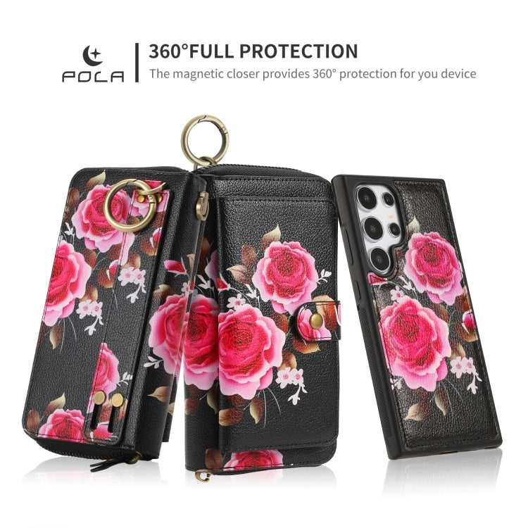 For Samsung Galaxy S24+ 5G POLA Flower Multi-functional Zipper Wallet Leather Phone Case(Black)