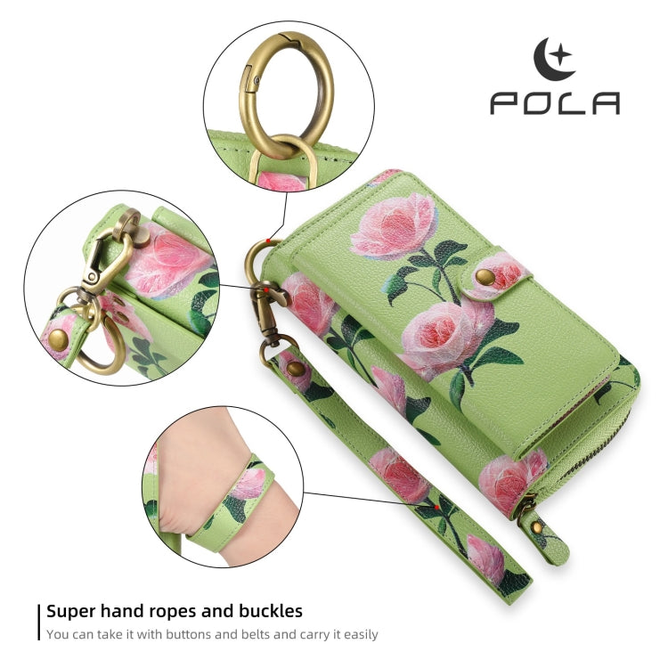 For Samsung Galaxy S24+ 5G POLA Flower Multi-functional Zipper Wallet Leather Phone Case(Green)