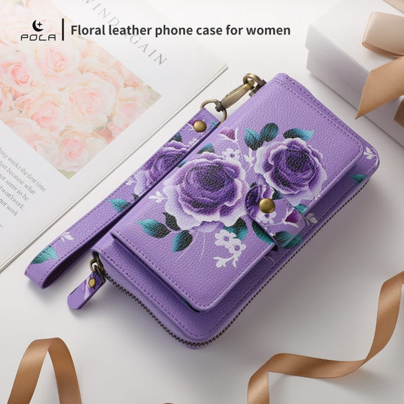 For Samsung Galaxy S24+ 5G POLA Flower Multi-functional Zipper Wallet Leather Phone Case(Purple)