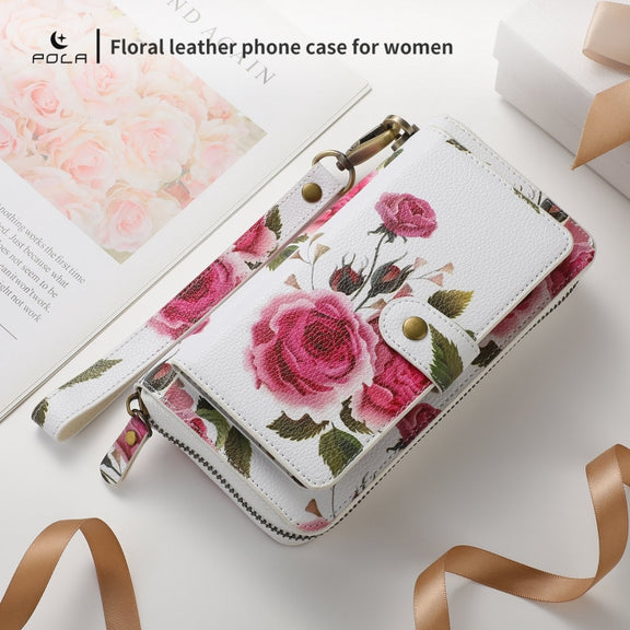 For Samsung Galaxy S24+ 5G POLA Flower Multi-functional Zipper Wallet Leather Phone Case(Beige)