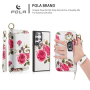For Samsung Galaxy S24+ 5G POLA Flower Multi-functional Zipper Wallet Leather Phone Case(Beige)