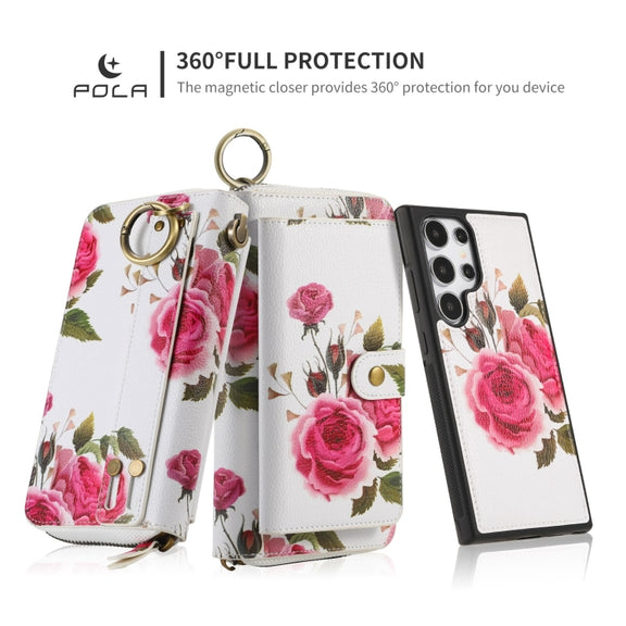 For Samsung Galaxy S24+ 5G POLA Flower Multi-functional Zipper Wallet Leather Phone Case(Beige)