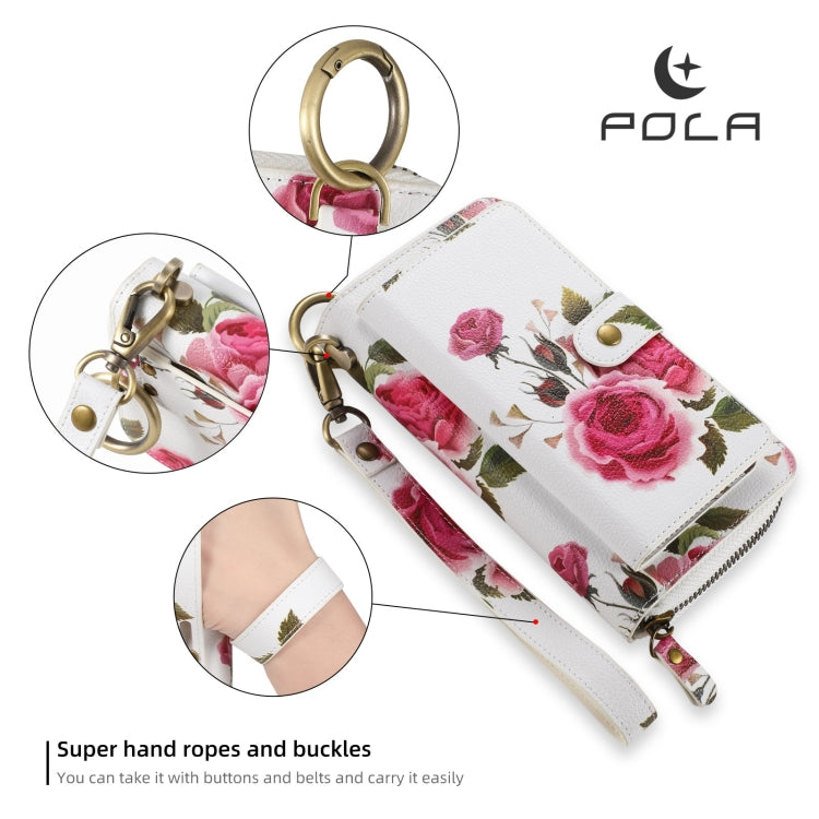 For Samsung Galaxy S24+ 5G POLA Flower Multi-functional Zipper Wallet Leather Phone Case(Beige)