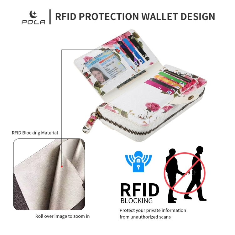 For Samsung Galaxy S24+ 5G POLA Flower Multi-functional Zipper Wallet Leather Phone Case(Beige)