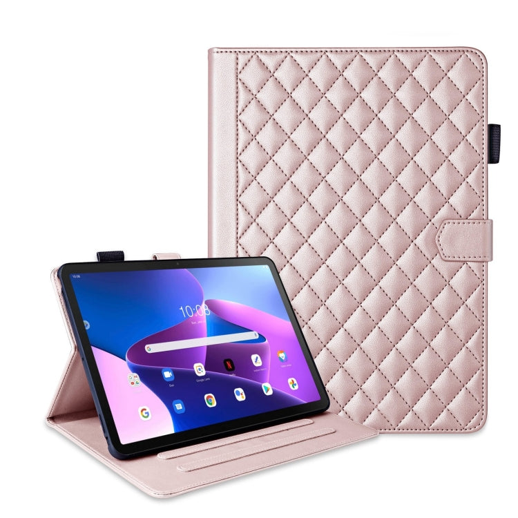 For Lenovo Tab M10 Plus 10.6 3rd Gen Rhombus Lattice Leather Smart Tablet Case(Rose Gold)