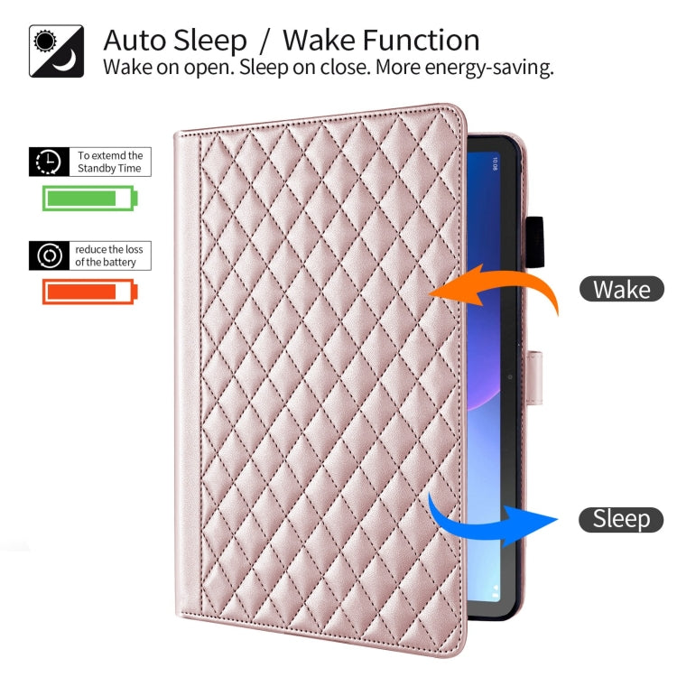 For Lenovo Tab M10 Plus 10.6 3rd Gen Rhombus Lattice Leather Smart Tablet Case(Rose Gold)