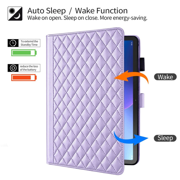 For Lenovo Tab M10 Plus 10.6 3rd Gen Rhombus Lattice Leather Smart Tablet Case(Purple)