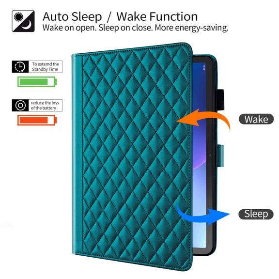 For Lenovo Tab M10 Plus 10.6 3rd Gen Rhombus Lattice Leather Smart Tablet Case(Dark Green)