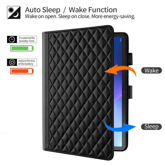 For Lenovo Tab M10 Plus 10.6 3rd Gen Rhombus Lattice Leather Smart Tablet Case(Black)