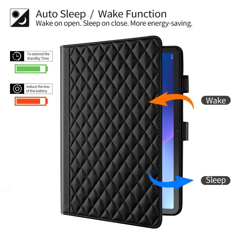 For Lenovo Tab M10 Plus 10.6 3rd Gen Rhombus Lattice Leather Smart Tablet Case(Black)