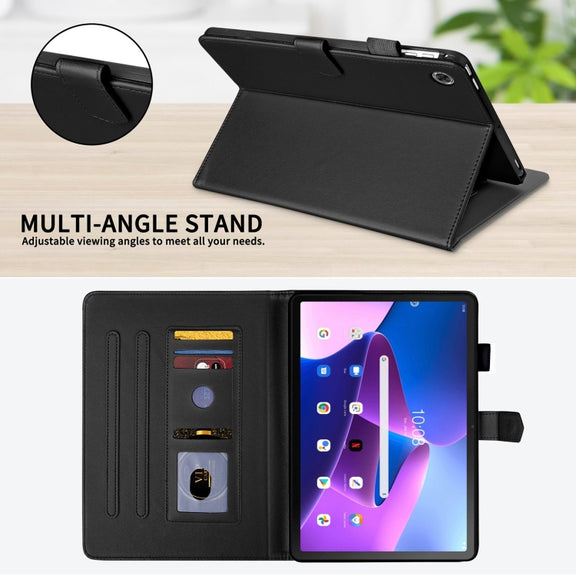 For Lenovo Tab M10 Plus 10.6 3rd Gen Rhombus Lattice Leather Smart Tablet Case(Black)