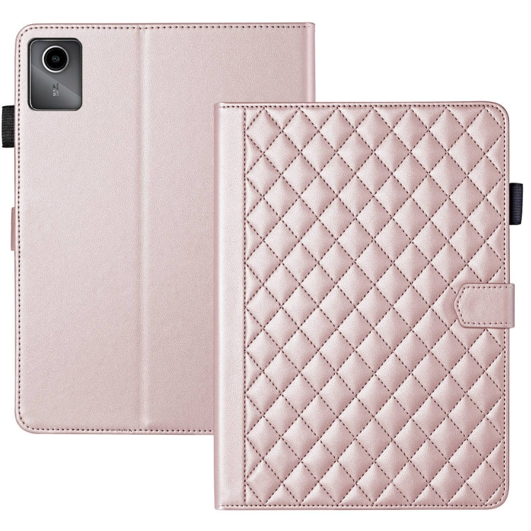 For Lenovo Tab M11 / Xiaoxin Pad 11 2024 Rhombus Lattice Leather Tablet Case(Rose Gold)