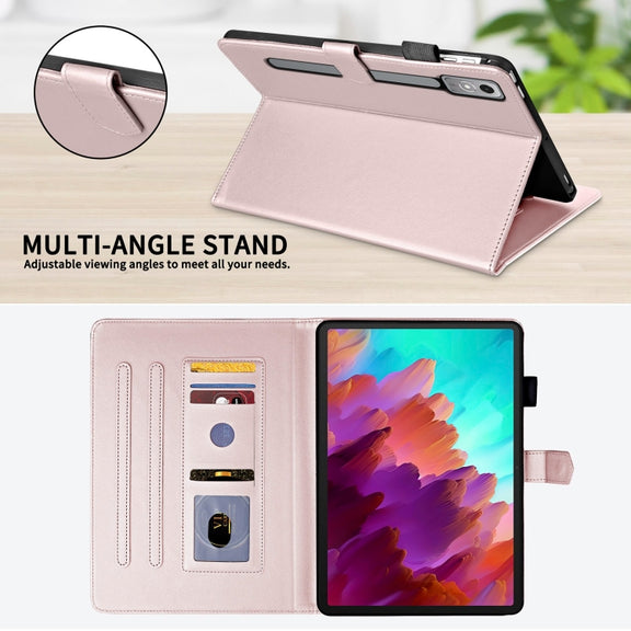 For Lenovo Xiaoxin Pad Pro 12.7 2023 Rhombus Lattice Leather Tablet Case(Rose Gold)