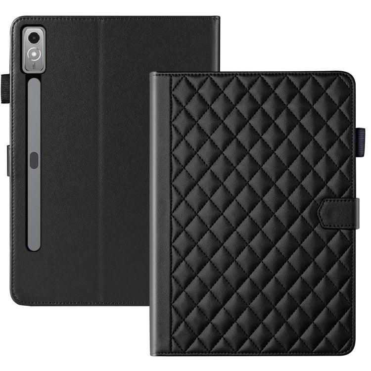 For Lenovo Xiaoxin Pad Pro 12.7 2023 Rhombus Lattice Leather Tablet Case(Black)