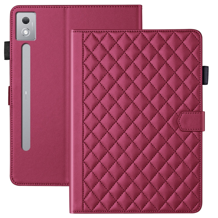 For Lenovo Xiaoxin Pad Pro 12.7 2025 Rhombus Lattice Leather Tablet Case(Red)
