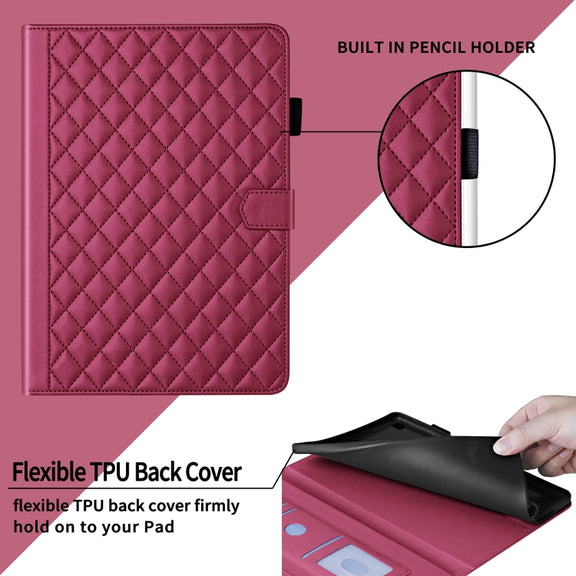 For Lenovo Xiaoxin Pad Pro 12.7 2025 Rhombus Lattice Leather Tablet Case(Red)