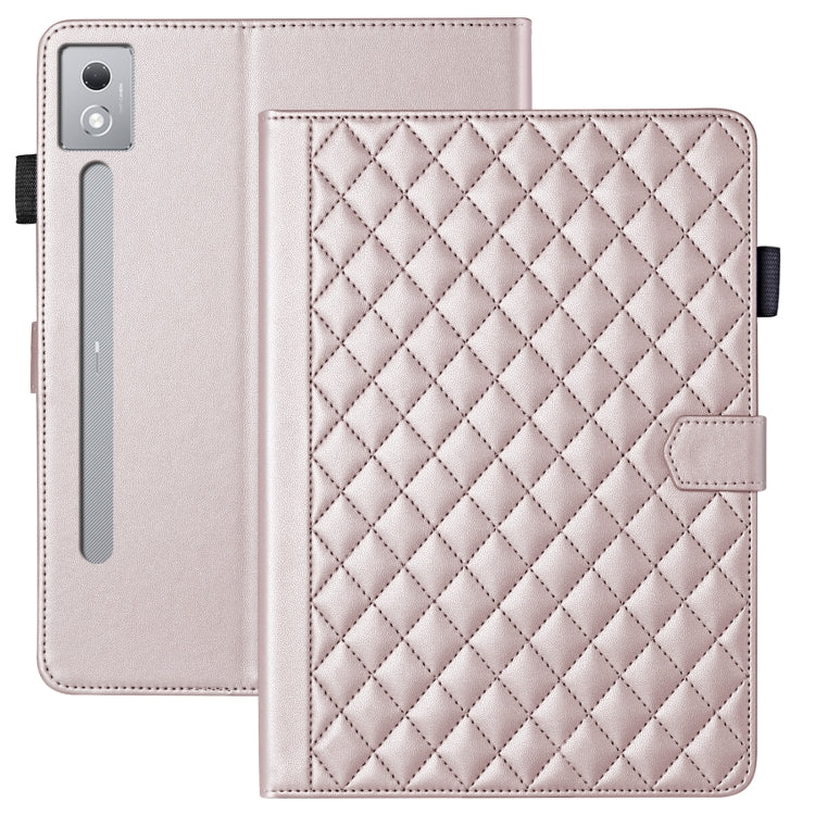 For Lenovo Xiaoxin Pad Pro 12.7 2025 Rhombus Lattice Leather Tablet Case(Rose Gold)