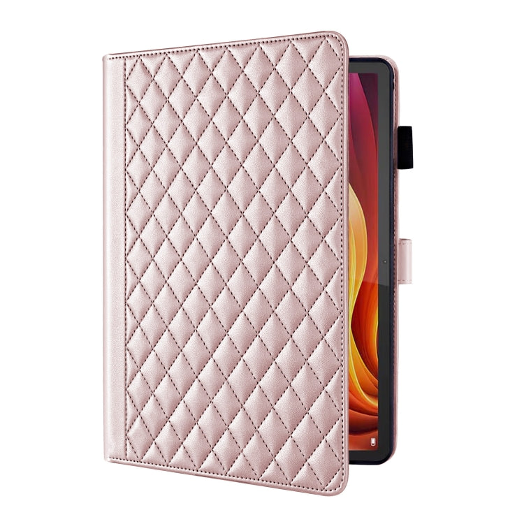 For Lenovo Xiaoxin Pad Pro 12.7 2025 Rhombus Lattice Leather Tablet Case(Rose Gold)