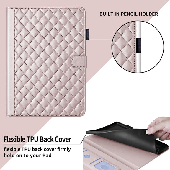 For Lenovo Xiaoxin Pad Pro 12.7 2025 Rhombus Lattice Leather Tablet Case(Rose Gold)