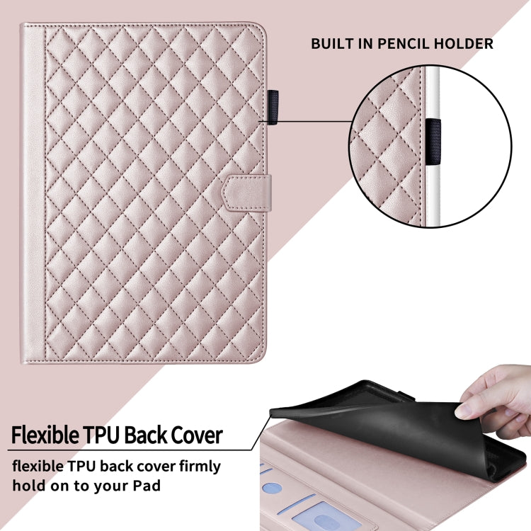 For Lenovo Xiaoxin Pad Pro 12.7 2025 Rhombus Lattice Leather Tablet Case(Rose Gold)