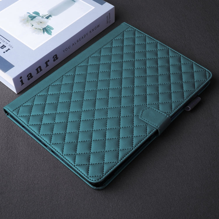 For Lenovo Xiaoxin Pad Pro 12.7 2025 Rhombus Lattice Leather Tablet Case(Dark Green)