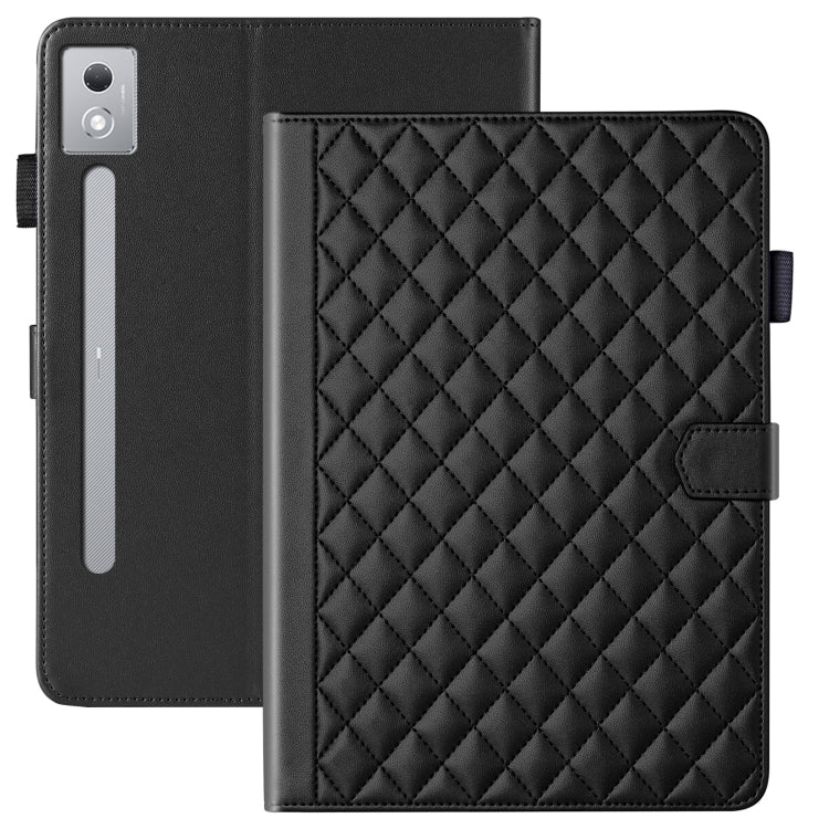 For Lenovo Xiaoxin Pad Pro 12.7 2025 Rhombus Lattice Leather Tablet Case(Black)