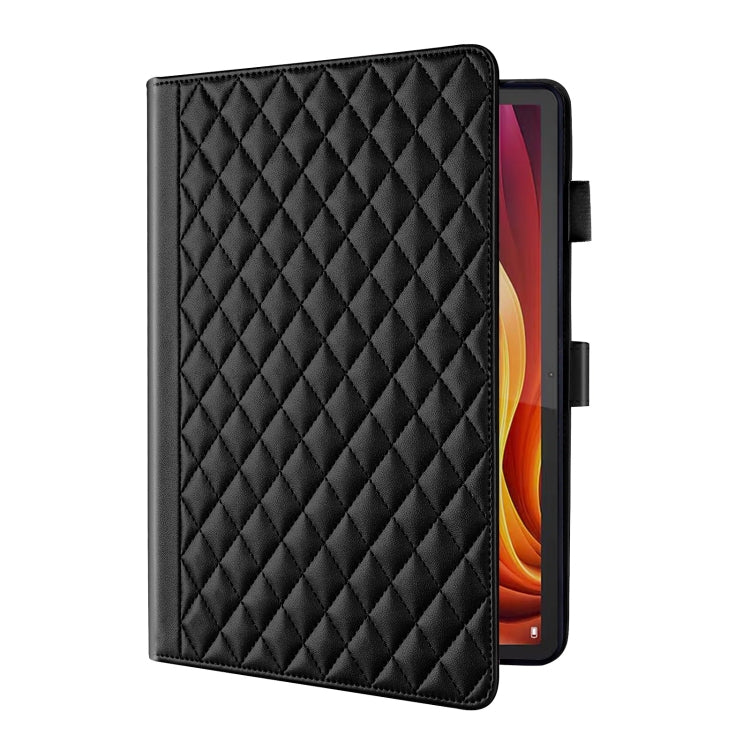 For Lenovo Xiaoxin Pad Pro 12.7 2025 Rhombus Lattice Leather Tablet Case(Black)