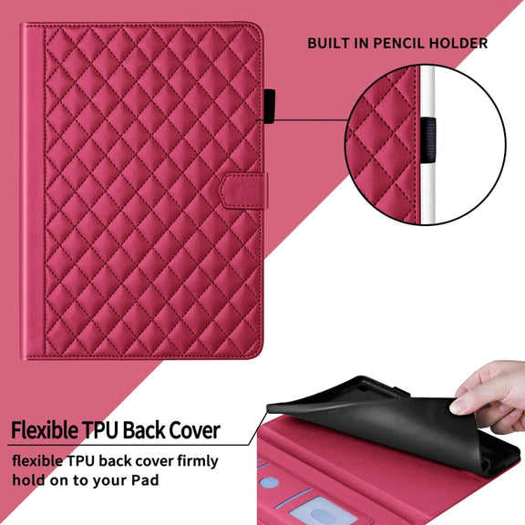 For Honor Pad 9 Rhombus Lattice Leather Tablet Case(Red)