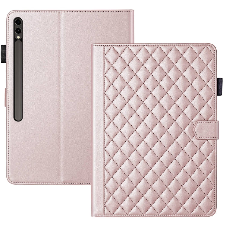For Samsung Galaxy Tab S9 FE+ / S9+ Rhombus Lattice Leather Tablet Case(Rose Gold)