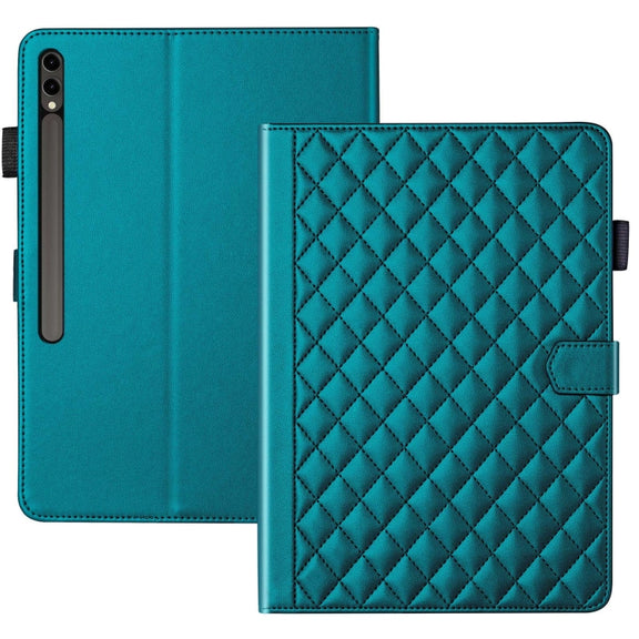 For Samsung Galaxy Tab S9 FE+ / S9+ Rhombus Lattice Leather Tablet Case(Dark Green)