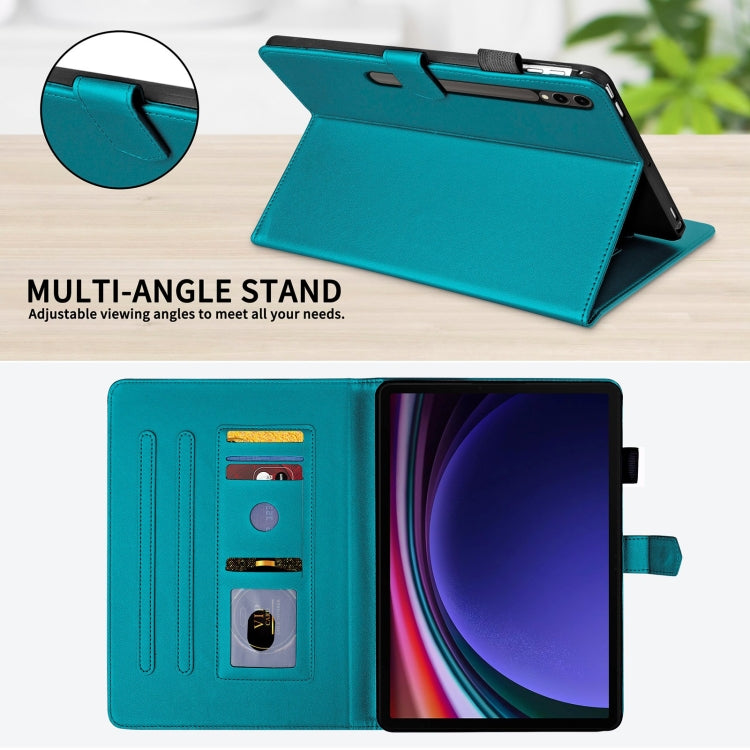 For Samsung Galaxy Tab S9 FE+ / S9+ Rhombus Lattice Leather Tablet Case(Dark Green)