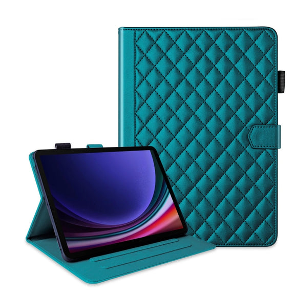 For Samsung Galaxy Tab S9 FE+ / S9+ Rhombus Lattice Leather Tablet Case(Dark Green)