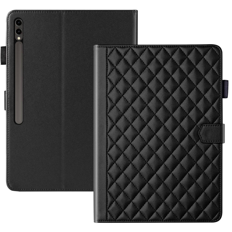 For Samsung Galaxy Tab S9 FE+ / S9+ Rhombus Lattice Leather Tablet Case(Black)